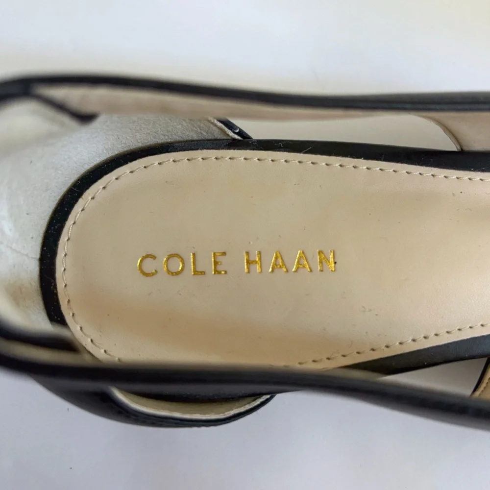 NWOB Cole Haan Women 7B Black Leather Slingback Pumps Pointed Toe Office Chic - Picture 5 of 7